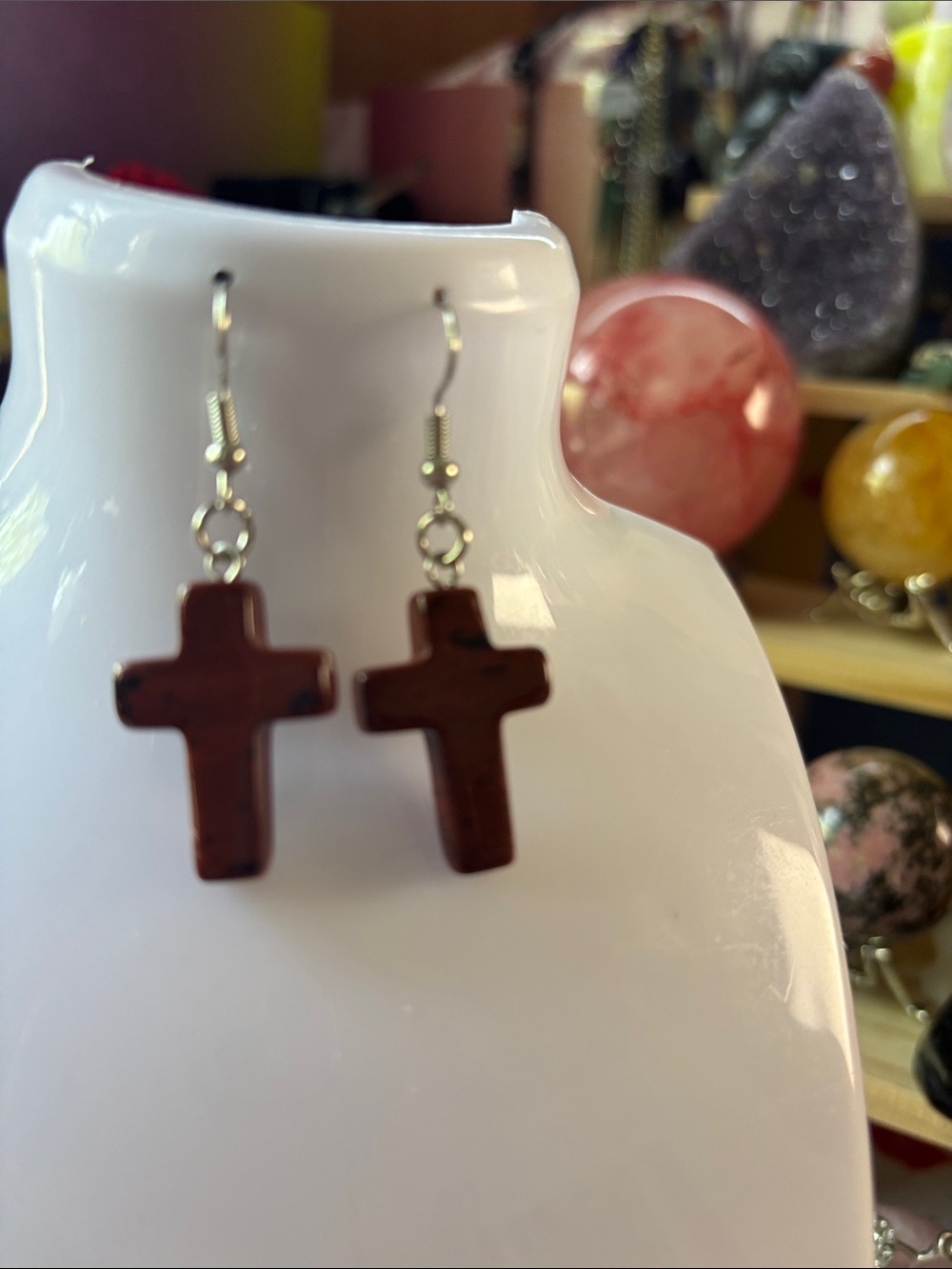 Red Jasper Cross Drop Earrings - Women Jewelry